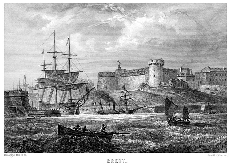 Rade et château de Brest vers 1855- gravure reproduite et restaurée numériquement par © Norbert Pousseur