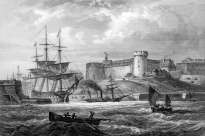 Pour zoom, Rade et château de Brest vers 1855- gravure reproduite et restaurée numériquement par © Norbert Pousseur