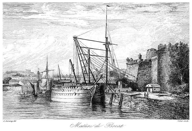Matûre au port de Brest vers 1835 - gravure reproduite et restaurée numériquement par © Norbert Pousseur