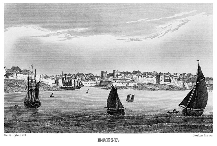 Brest depuis la mer, vers 1835 - gravure reproduite et restaurée numériquement par © Norbert Pousseur