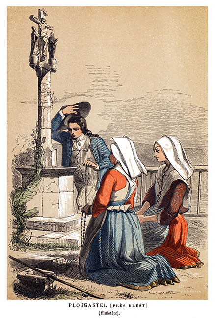 Habitants des environs de Brest vers 1840 - gravure reproduite et restaurée numériquement par © Norbert Pousseur