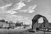 Pour zoom, Cale de construction de navires du port de Brest,  vers 1825 - gravure reproduite et retouchée numériquement par © Norbert Pousseur