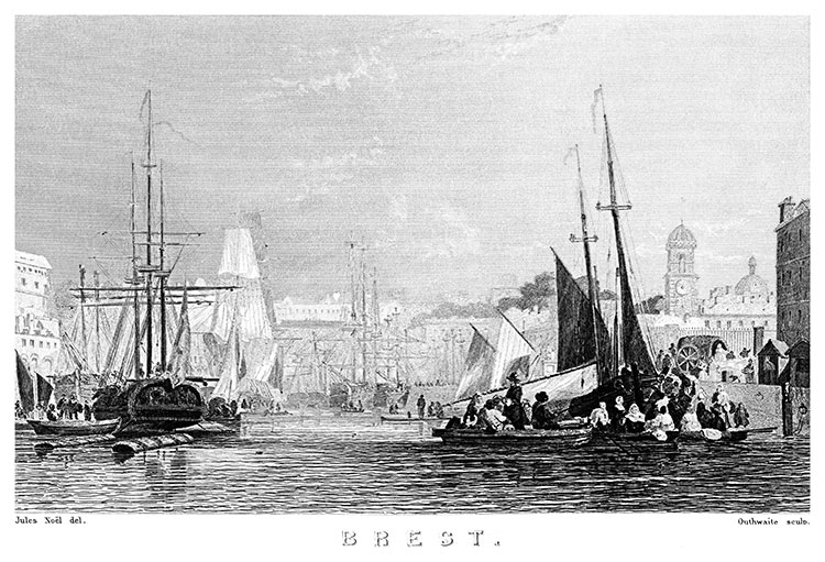 Port de Brest depuis sa rade, vers 1875 - gravure reproduite et restaurée numériquement par © Norbert Pousseur