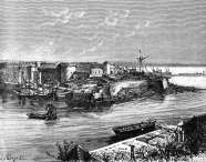 Pour zoom, Vue sur le port militaire de Brest, vers 1830 - gravure reproduite et retouchée numériquement par © Norbert Pousseur