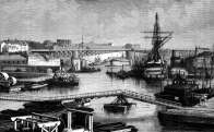 Pour zoom, Port militaire de Brest vers 1900 - gravure reproduite et restaurée numériquement par © Norbert Pousseur