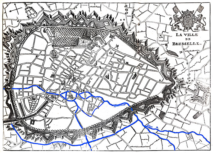 Plan de Bruxelles en 1740 - gravure reproduite et restaurée numériquement par © Norbert Pousseur