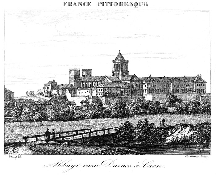 Abbaye aux Dames de Caen - gravure de 1835, reproduite puis restaurée par © Norbert Pousseur