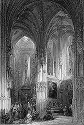 Intérieur de l'église de St Pierre à Caen - gravure de 1841 d'un dessin de Thomas Allom, reproduite puis restaurée par © Norbert Pousseur