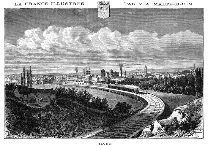 Caen vers 1850, gravure reproduite puis restaurée par © Norbert Pousseur Caen vers 1850, gravure reproduite puis restaurée par © Norbert Pousseur