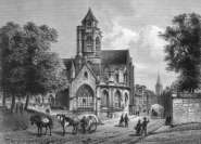 Pour zoom, église St Étienne à Caen - gravure de 1866 d'un dessin de Ludwig Robock, reproduite puis restaurée par © Norbert Pousseur