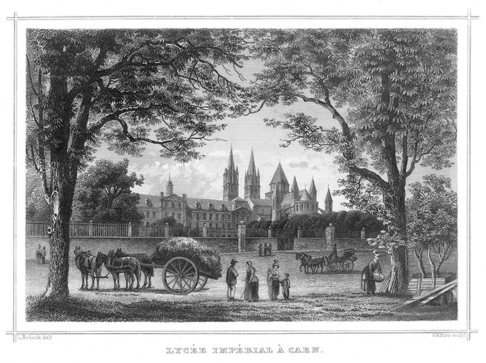 Lycée impérial de Caen - gravure de 1866 d'un dessin de Ludwig Robock, reproduite puis restaurée par © Norbert Pousseur Lycée impérial de Caen - gravure de 1866 d'un dessin de Ludwig Robock, reproduite puis restaurée par © Norbert Pousseur