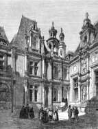 Pour zoom, Cour de la Bourse à Caen - gravure de 1860 d'un dessin de Thérond, reproduite puis restaurée par © Norbert Pousseur