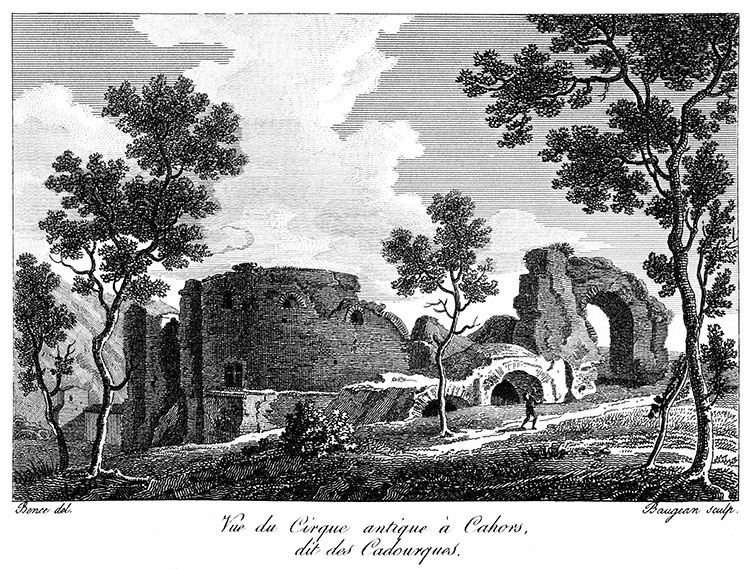 Cirque antique de Cahors en 1825 - gravure reproduite et restaurée numériquement par © Norbert Pousseur