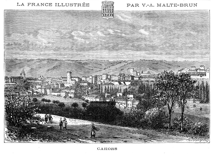 Vue générale de Cahors vers 1880 - gravure reproduite et restaurée numériquement par © Norbert Pousseur