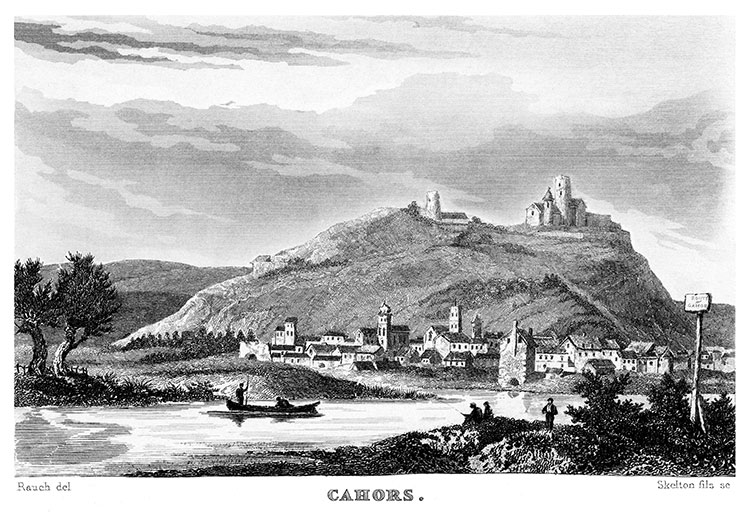 Cahors et sa butte fortifiée vers 1830 - gravure reproduite et restaurée numériquement par © Norbert Pousseur