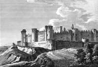 Zoom sur Carcassonne dans ses remparts vers 1825 - gravure reproduite et restaurée numériquement par © Norbert Pousseur