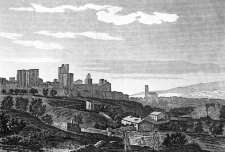 Zoom sur Carcassonne vers 1830 - gravure reproduite et restaurée numériquement par © Norbert Pousseur