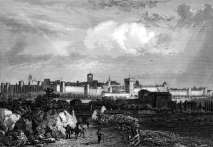 Zoom sur Carpentras depuis un de ses chemins d'accès vers 1850- gravure reproduite et restaurée numériquement par © Norbert Pousseur