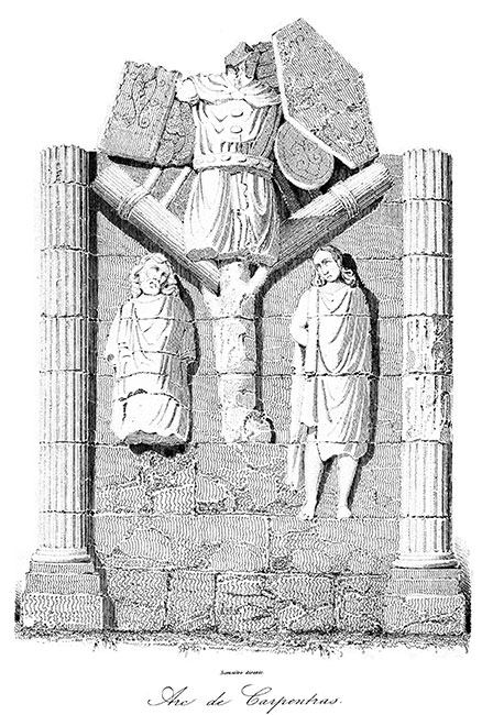 L'arc de triomphe de Carpentras vers 1840 - gravure reproduite et restaurée numériquement par © Norbert Pousseur