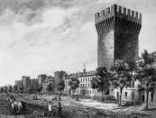 Zoom sur Porte d'Orange à Carpentras vers 1830 - gravure reproduite et retouchée numériquement par © Norbert Pousseur