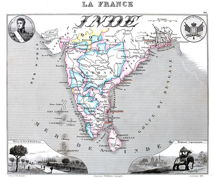 Carte de l'Inde en 1850- gravure reproduite et restaurée numériquement par © Norbert Pousseur