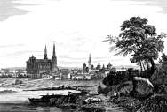 Zoom sur Châlons en Champagne depuis la Marne vers 1830 - gravure reproduite et restaurée numériquement par © Norbert Pousseur