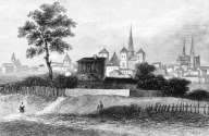 Zoom sur Châlons en Champagne depuis ses environs vers 1830 - gravure reproduite et restaurée numériquement par © Norbert Pousseur