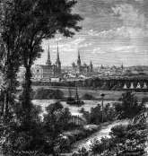 Zoom sur Châlons depuis les bords de Marne vers 1870 - gravure reproduite et restaurée numériquement par © Norbert Pousseur