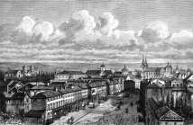 Zoom sur Le centre de Châlons en Champagne vers 1880 - gravure reproduite et restaurée numériquement par © Norbert Pousseur