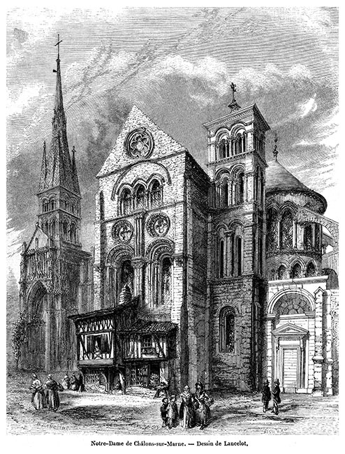 La cathédrale, de Châlons en Champagne, vers 1845 - gravure reproduite et restaurée numériquement par © Norbert Pousseur