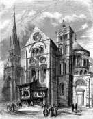 Zoom sur La cathédrale, de Châlons en Champagne, vers 1845 - gravure reproduite et restaurée numériquement par © Norbert Pousseur