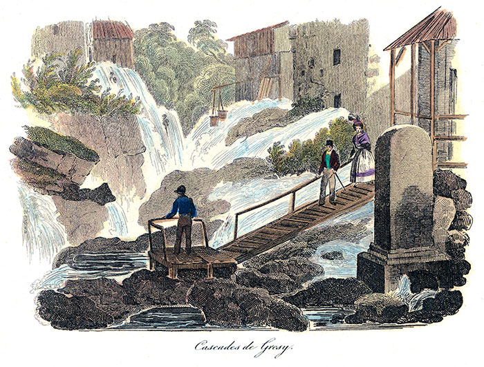 Cascades de Grézy, environs de Chambéry, vers 1830 - reproduction et restauration numérique par © Norbert Pousseur