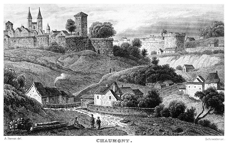 Chaumont vers 1835 - gravure reproduite et restaurée numériquement par © Norbert Pousseur