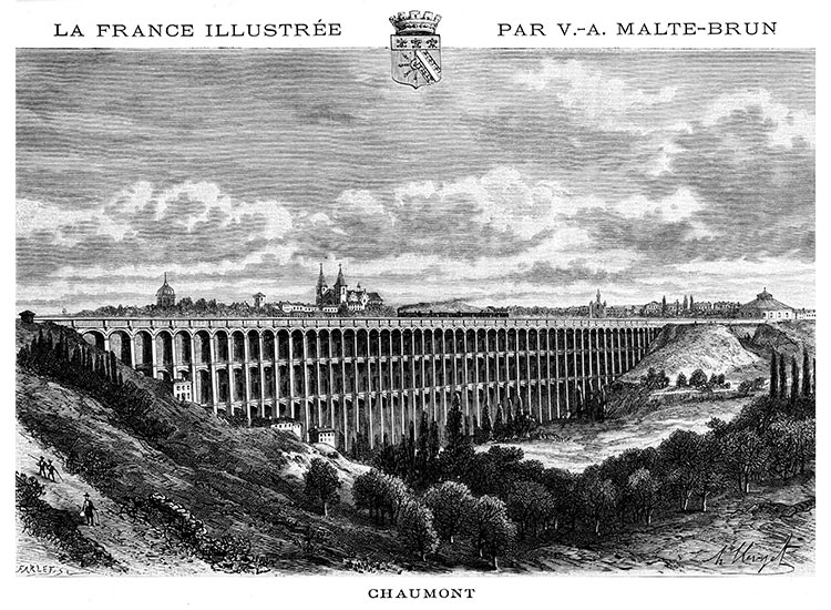 Chaumont et son viaduc, vers 1880 - gravure reproduite et restaurée numériquement par © Norbert Pousseur Chaumont et son viaduc, vers 1880 - gravure reproduite et restaurée numériquement par © Norbert Pousseur