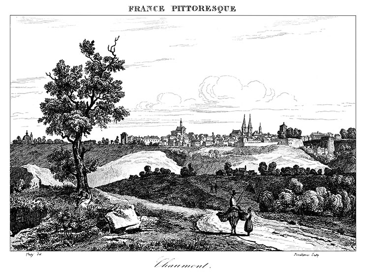 Chaumont depuis sa plaine vers vers 1830 - gravure reproduite et restaurée numériquement par © Norbert Pousseur Chaumont depuis sa plaine vers vers 1830 - gravure reproduite et restaurée numériquement par © Norbert Pousseur