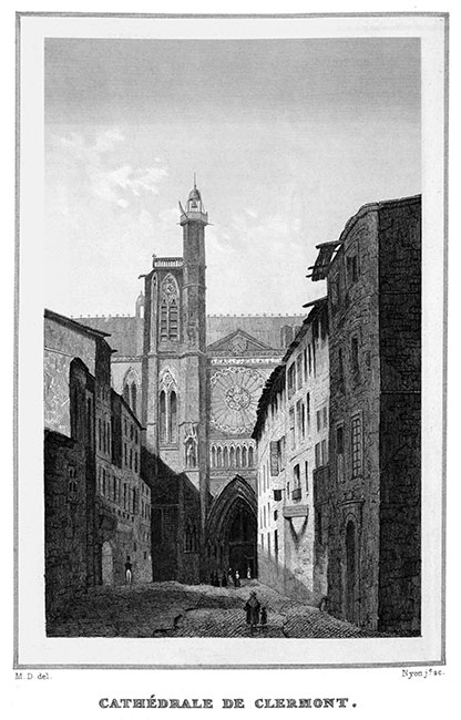 La cathédrale de Clermont en 1838 - gravure reproduite et restaurée par © Norbert Pousseur