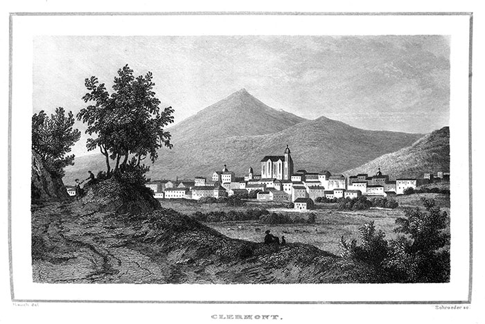 Clermont en 1838, dessiné par Rauch - gravure reproduite et restaurée par © Norbert Pousseur Clermont en 1838, dessiné par Rauch - gravure reproduite et restaurée par © Norbert Pousseur