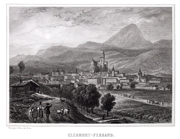 Clermont-Ferrand vers 1859, dessiné par Rouargue - gravure reproduite et restaurée par © Norbert Pousseur Clermont-Ferrand vers 1859, dessiné par Rouargue - reproduction et restauration © Norbert Pousseur