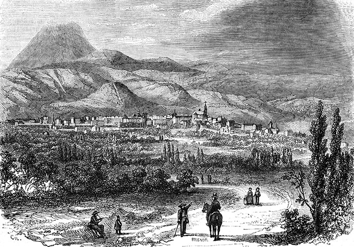 Clermont-Ferrand vers 1840 - gravure reproduite et restaurée par © Norbert Pousseur