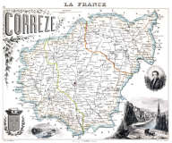 Zoom sur Carte du département de la Corrèze en 1851 - gravure reproduite et restaurée numériquement par © Norbert Pousseur