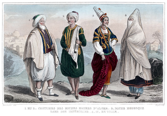 Maures et mauresque d'Alger en 1850 de L Demoraine - reproduction ©  Norbert Pousseur
