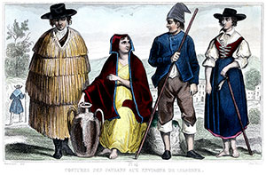 Costumes de paysans portugais, vers 1850 - gravure de Demoraine reproduite et restaurée par © Norbert Pousseur