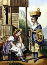 Pour zoom, Paysannes du canton de Vaud vers 1830 - gravure reproduite et restaurée numériquement par  © Norbert Pousseur