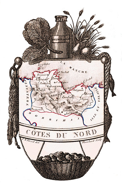 Carte succinte des Côtes d'Armor vers 1830 - gravure reproduite et restaurée numériquement par © Norbert Pousseur
