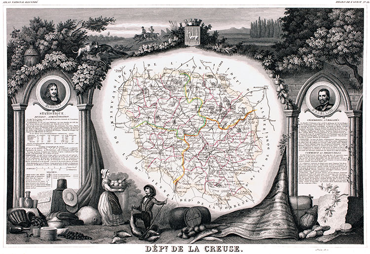 Carte par Levasseur de la Creuse en 1847 - gravure reproduite et restaurée numériquement par © Norbert Pousseur