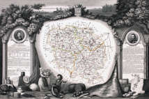 Zoom sur Carte par Levasseur de la Creuse en 1847 - gravure reproduite et restaurée numériquement par © Norbert Pousseur