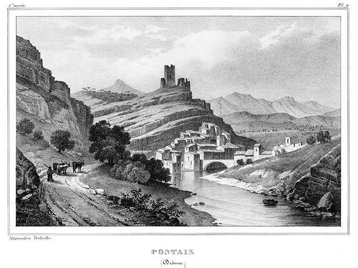 Pontaix vers 1830 par Alexandre Debelle - gravure reproduite puis restaurée numériquement par  © Norbert Pousseur