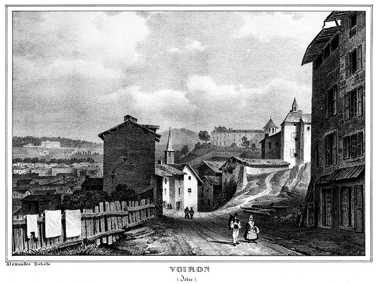 Une des rue d'accès de Voiron vers 183 par Alexandre Debelle  - gravure reproduite et restaurée numériquement par © Norbert Pousseur