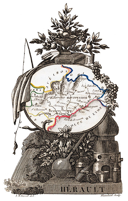 Carte succinte de l'Hérault vers 1830 - gravure reproduite et restaurée numériquement par © Norbert Pousseur