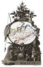 Zoom sur Carte succinte de l'Hérault vers 1830 - gravure reproduite et restaurée numériquement par © Norbert Pousseur